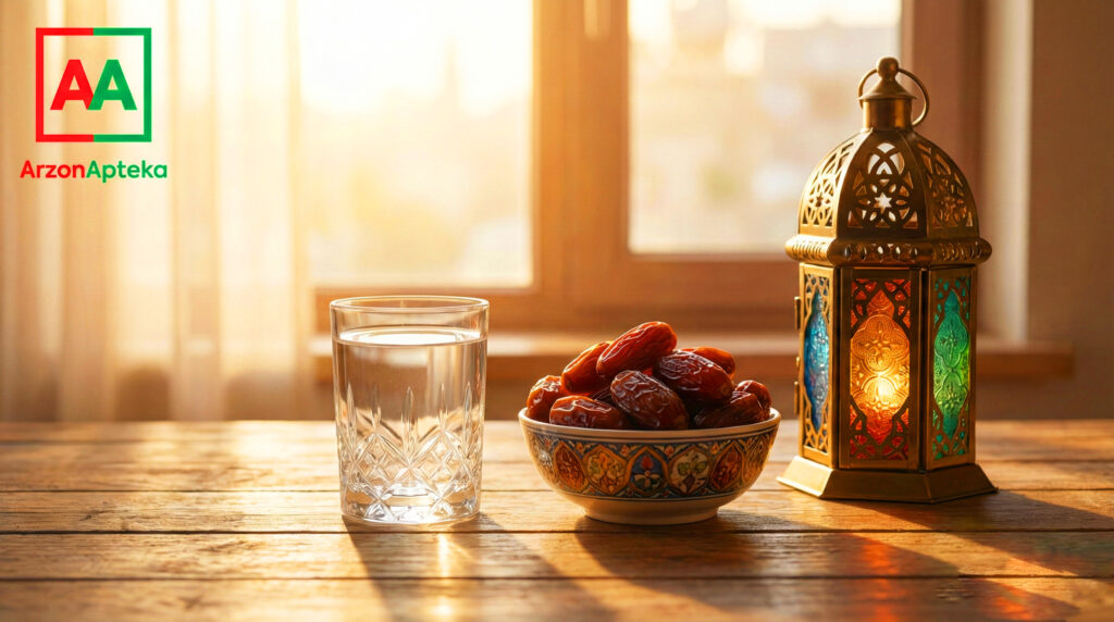 Подготовка к месяцу Рамадан: вода и финики на столе